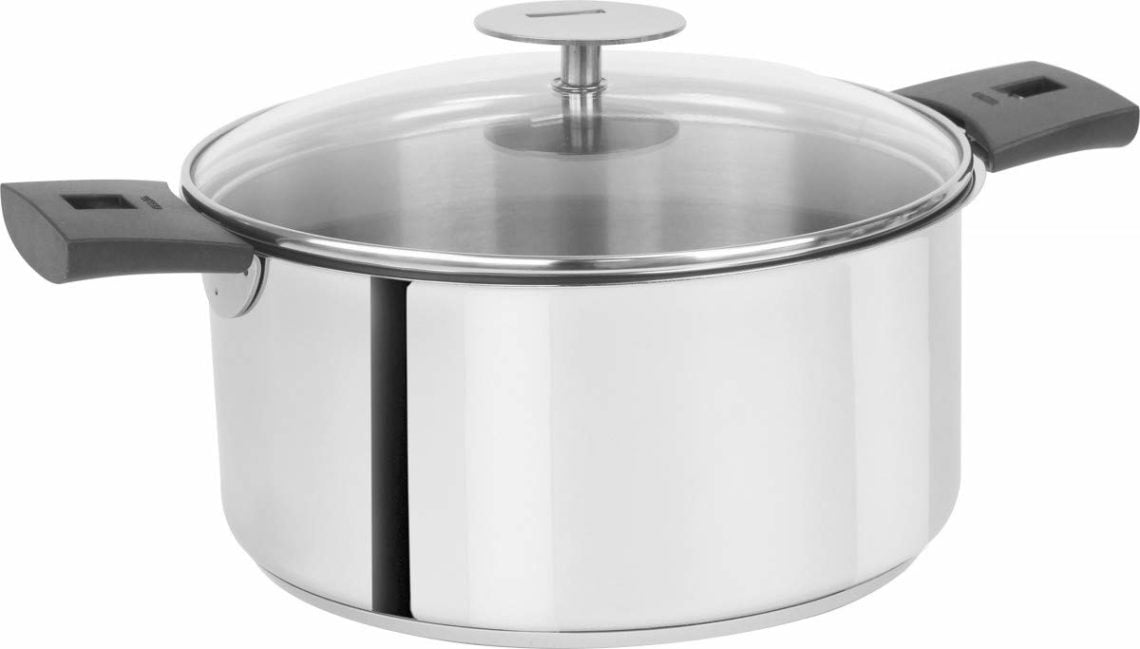 Faitout Inox Cristel 1826 - Diamètre 18 Cm, Fond Induction, Couvercle Verre, Anses Fixes Laiton
